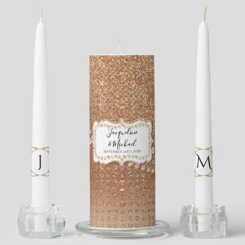 Rose Gold Elegant Jewels Names n Initials Wedding Unity Candle Set