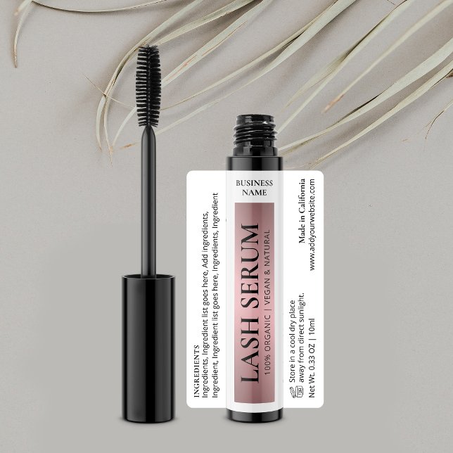 Rose Gold Elegant Lash Serum Mascara Tube Wrapper Labels (Modern white and rose gold effect cosmetic mascara tube wrap around label with fully editable text)