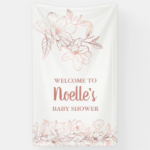 Rose Gold Elegant Magnolia Flowers, Baby Shower Banner