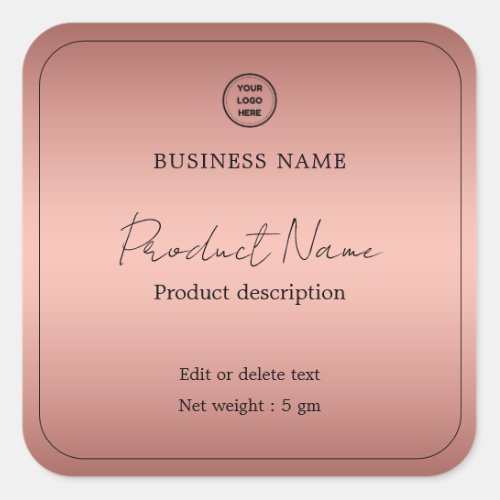 Rose Gold Elegant Modern Minimalist Product Label