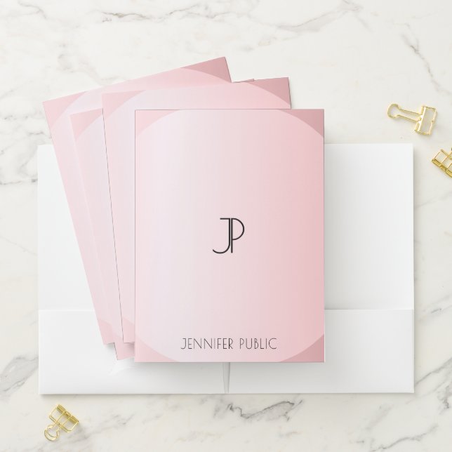 Rose Gold Elegant Modern Monogram Office Template Pocket Folder (In Situ)