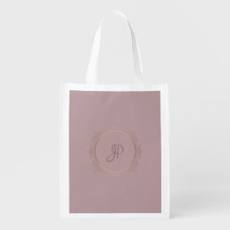 Rose Gold Elegant Monogram Custom Template Grocery Bag