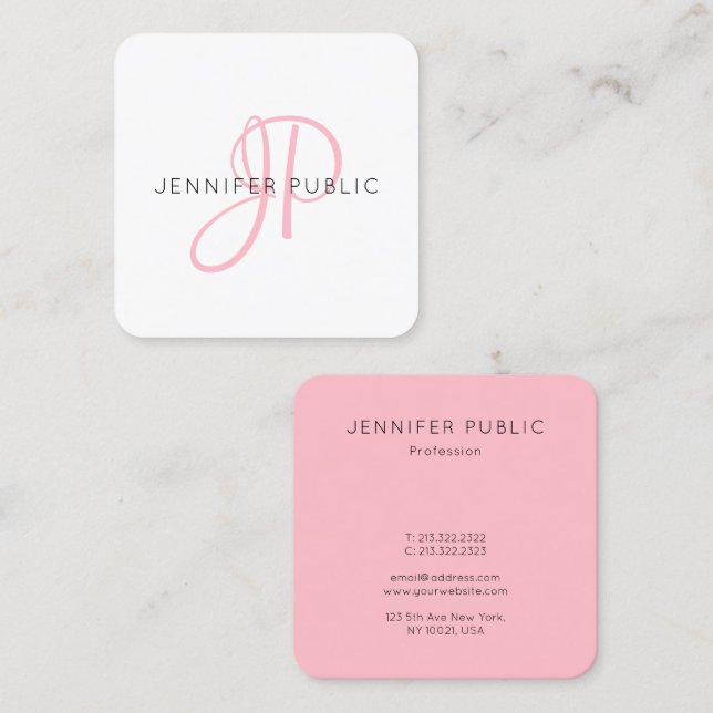 Rose Gold Elegant Monogram Modern Design Template Square Business Card (Front/Back)