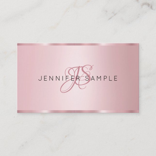 Rose Gold Elegant Monogram Modern Simple Business Card (Front)