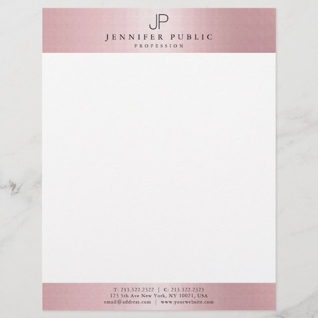 Rose Gold Elegant Monogram Modern Template Letterhead (Front)