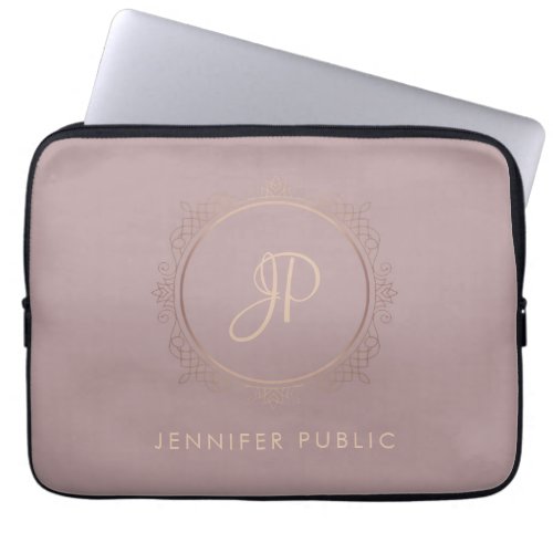 Rose Gold Elegant Monogram Trendy Template Laptop Sleeve