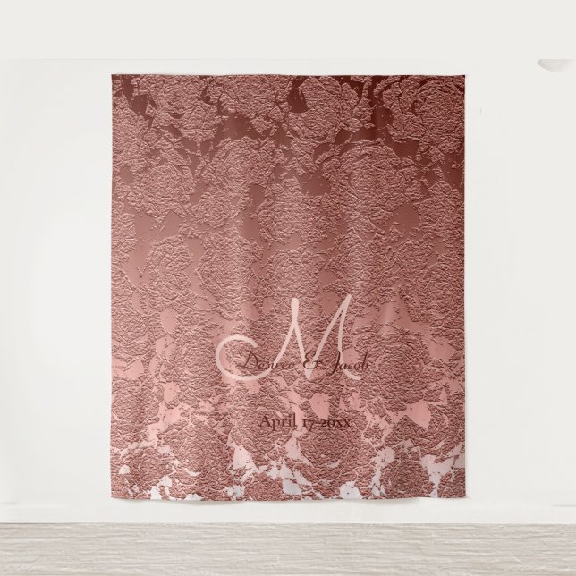 Rose Gold Elegant Monogram Wedding Photo Booth Tapestry (Front)