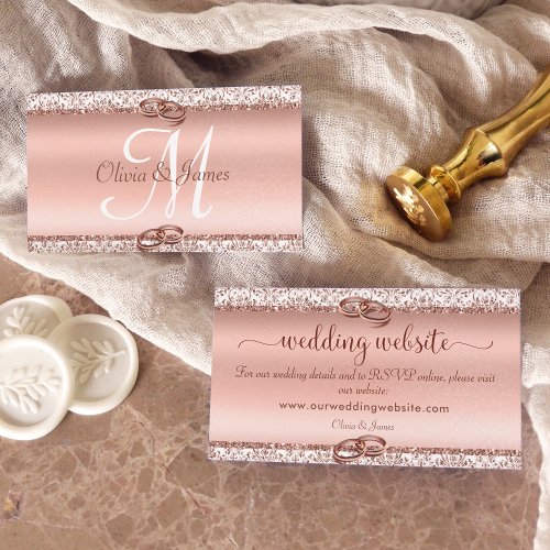 Rose Gold Elegant  Monogram Wedding Website Enclosure Card
