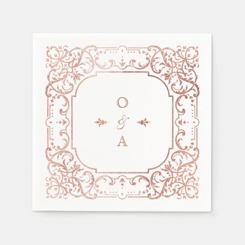 Rose gold elegant ornate vintage wedding monogram napkins