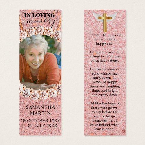 Rose Gold Elegant Photo Memorial Funeral Bookmark