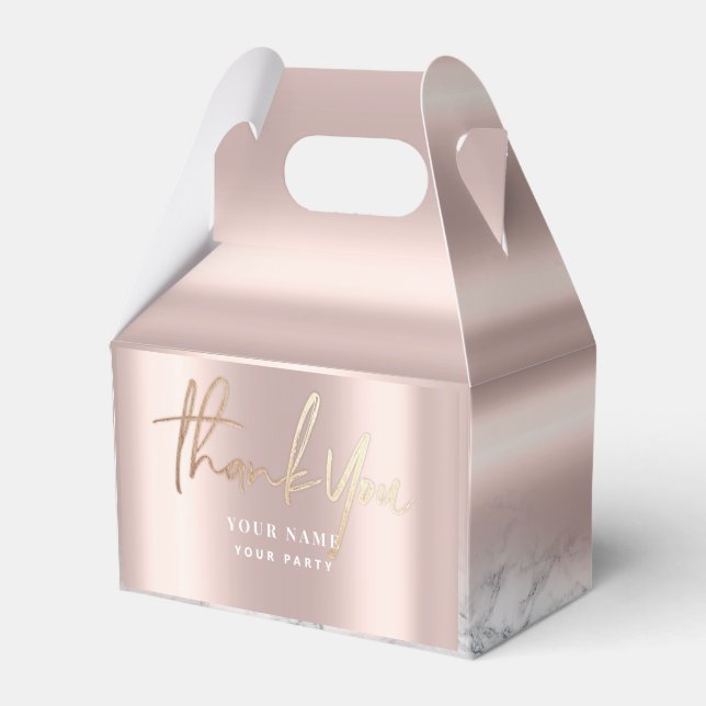 Rose Gold Elegant Pink Chic Foil Marble Favor Boxes (Front Side)