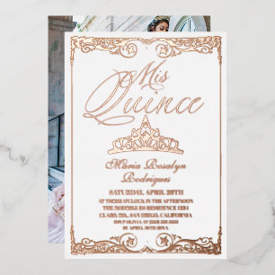 Rose Gold Elegant Quinceanera  Photo  Foil Invitation