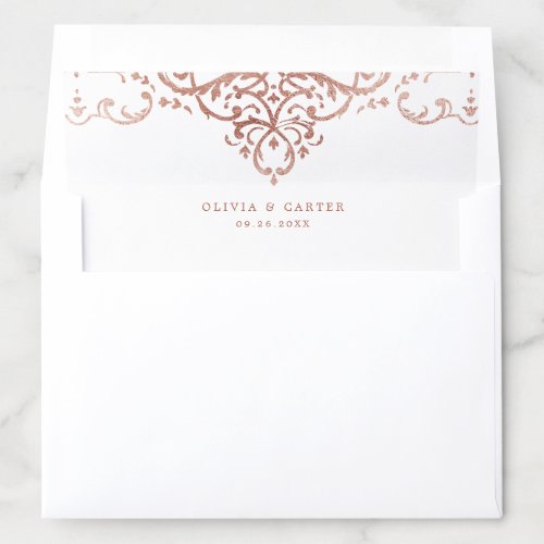 Rose gold elegant romantic ornate vintage wedding envelope liner