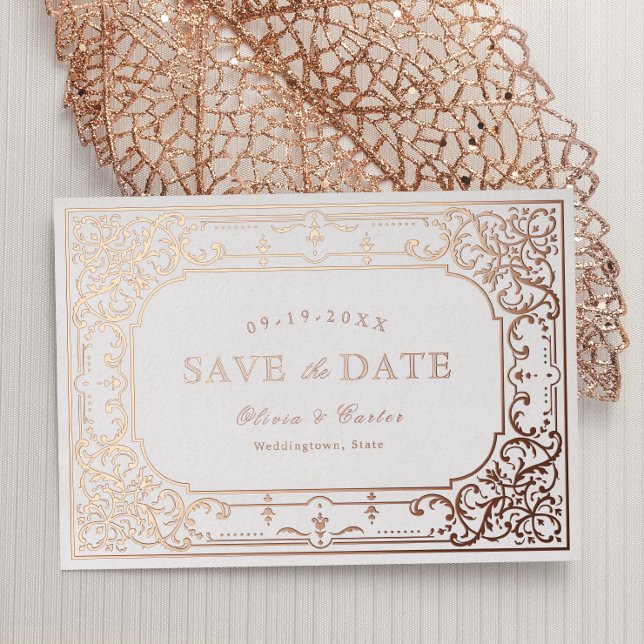 Rose gold elegant romantic ornate vintage wedding foil invitation