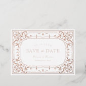 Rose gold elegant romantic ornate vintage wedding foil invitation (Standing Front)