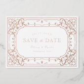Rose gold elegant romantic ornate vintage wedding foil invitation (Front)
