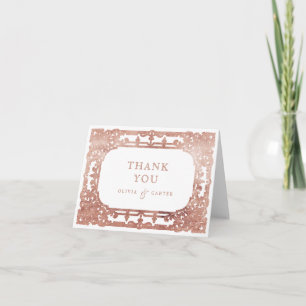 Rose gold elegant romantic ornate vintage wedding letterpress thank you card