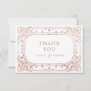 Rose gold elegant romantic ornate vintage wedding  thank you card