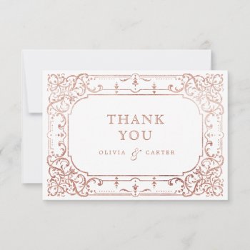 Rose Gold Elegant Romantic Ornate Vintage Wedding  Thank You Card by AvaPaperie at Zazzle