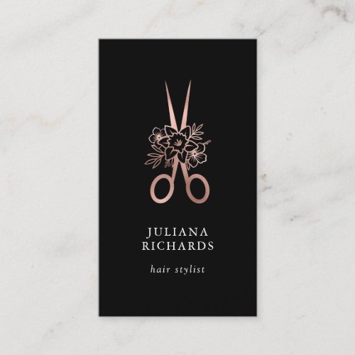 Rose Gold Elegant Scissors Hair Stylist Business C Business Card