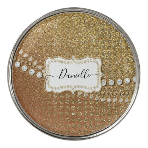 Rose Gold Elegant Script Glitter Diamond Jewel Golf Ball Marker