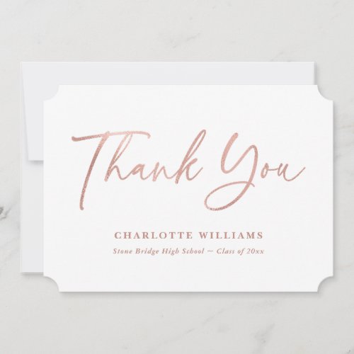 Rose Gold Elegant Script Modern Graduation Thank You Card