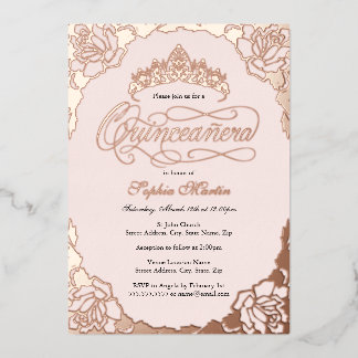 Rose Gold Elegant Script Quinceanera Birthday Foil Invitation