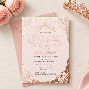 Rose Gold Elegant Script Quinceanera Birthday Foil Invitation