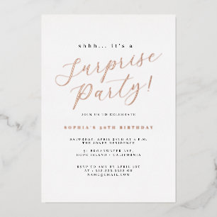 Rose Gold Elegant Script Surprise Party Foil Invitation