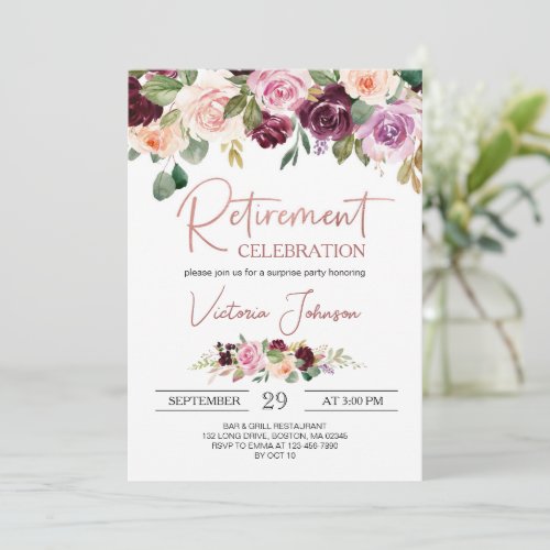 Rose Gold Elegant Script Surprise Retirement Party Invitation