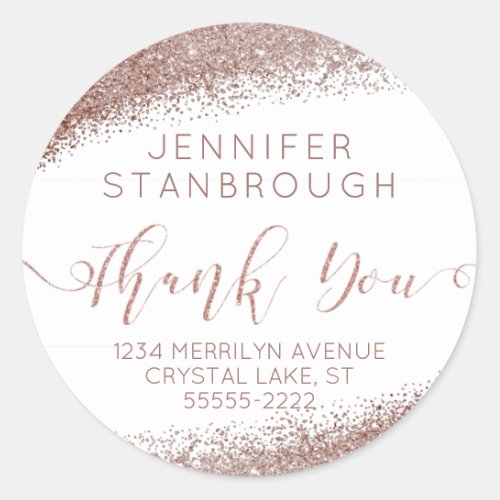 Rose Gold Elegant Script Thank You Classic Round Sticker