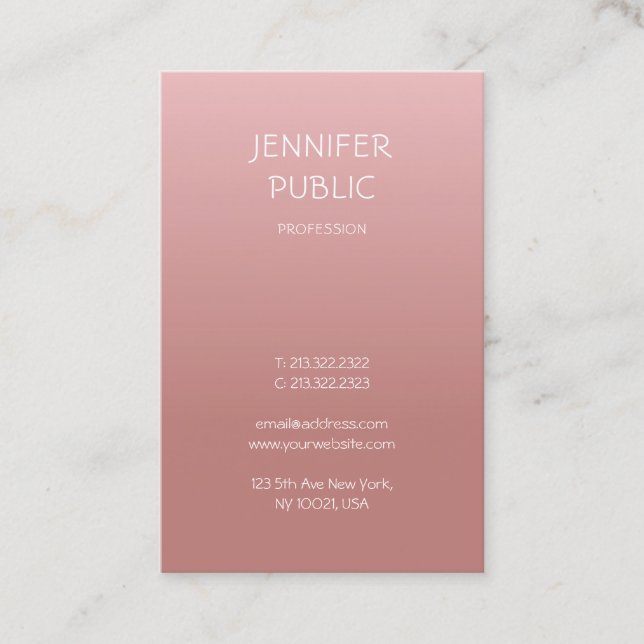 Rose Gold Elegant Simple Design Modern Trendy Business Card (Front)