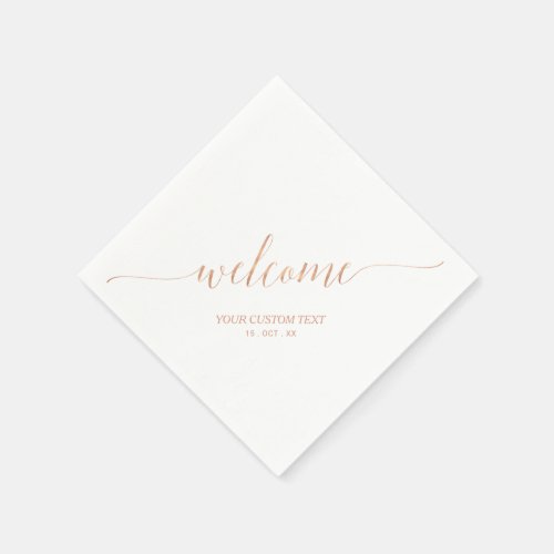 Rose Gold Elegant Stylish Lettering Welcome Party Napkins