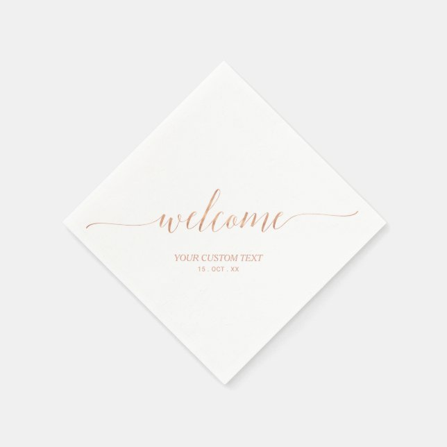 Rose Gold Elegant Stylish Lettering Welcome Party Napkins (Corner)