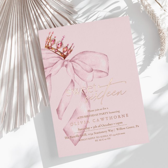  Rose Gold Elegant Sweet Sixteen Birthday Party Foil Invitation (Creator Uploaded)