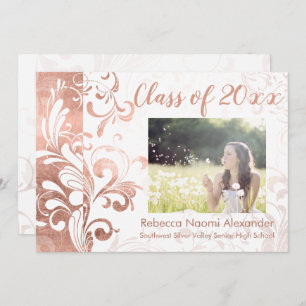 Rose Gold Elegant Swirl Photo Graduation Invitation