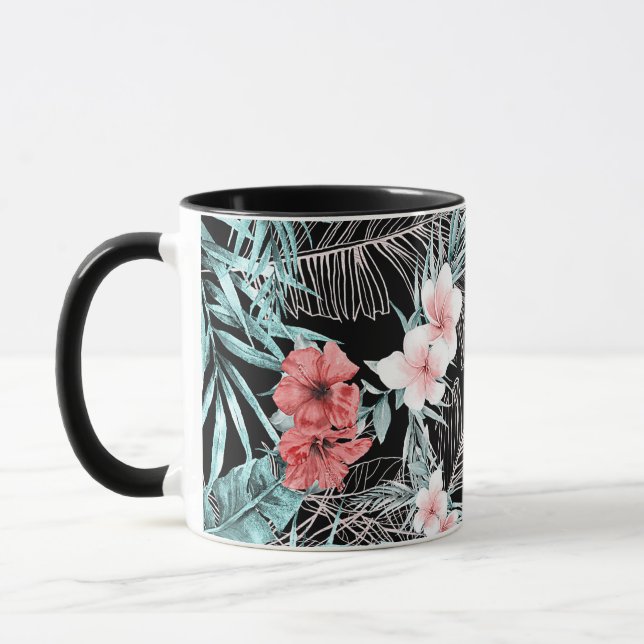 Rose Gold Elegant Tropical Botanical Island Luau Mug (Left)