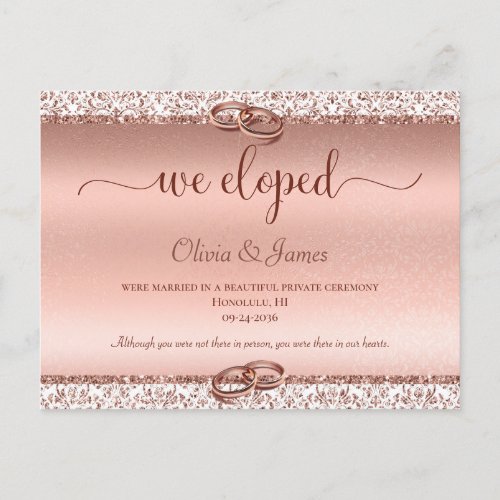 Rose Gold Elegant Typography Wedding Elopement Announcement Postcard