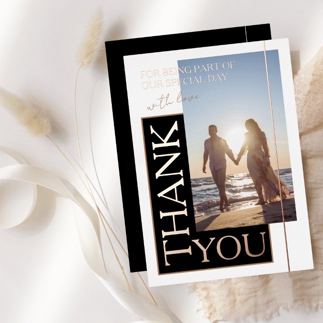 Rose Gold Elegant Vertical Photo Wedding Thank You Foil Invitation (Creator Uploaded)