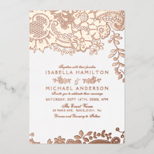 Rose gold elegant vintage lace wedding foil invitation