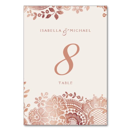 Rose gold elegant vintage lace wedding table card