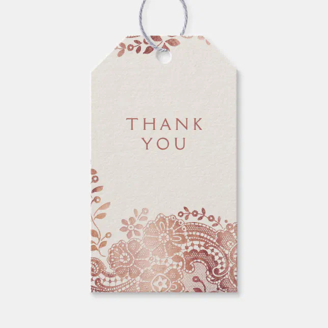 Rose gold elegant vintage lace wedding thank you gift tags | Zazzle