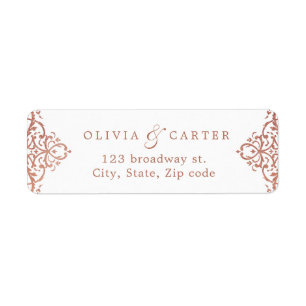 Rose gold elegant vintage wedding return address label