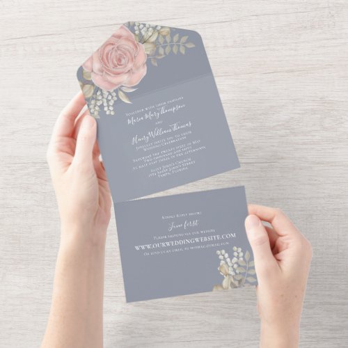 Rose Gold Elegant Watercolor Floral Rose Foliage A All In One Invitation