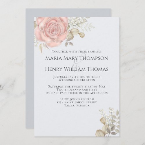 Rose Gold Elegant Watercolor Floral Rose Foliage Invitation