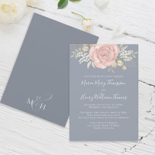 Rose Gold Elegant Watercolor Floral Rose Foliage Invitation