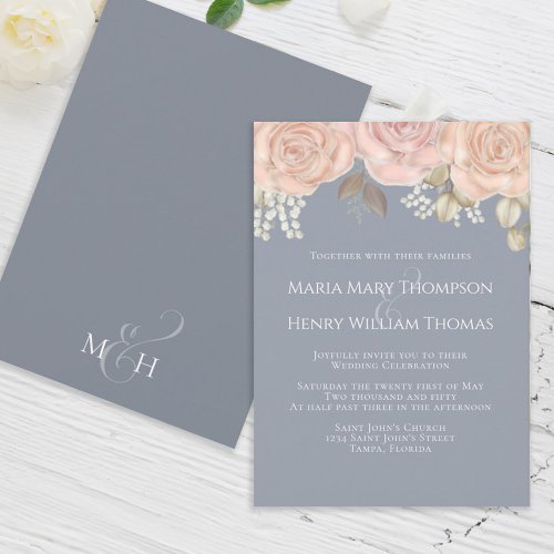 Rose Gold Elegant Watercolor Floral Rose Foliage Invitation