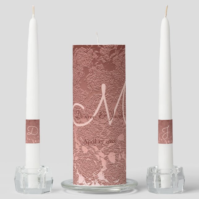Rose Gold Elegant Wedding Ceremony Monogram Unity Candle Set (Front)