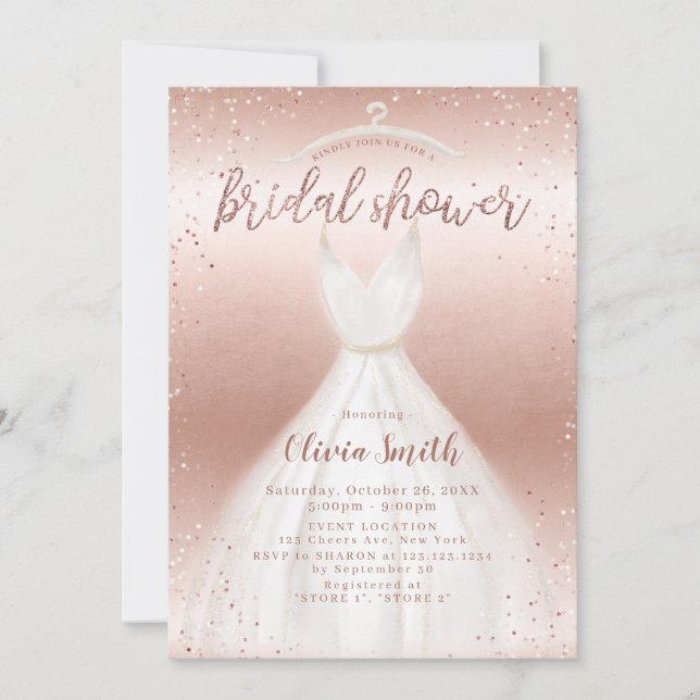 Rose Gold Elegant Wedding Dress Bridal Shower Invitation (Front)