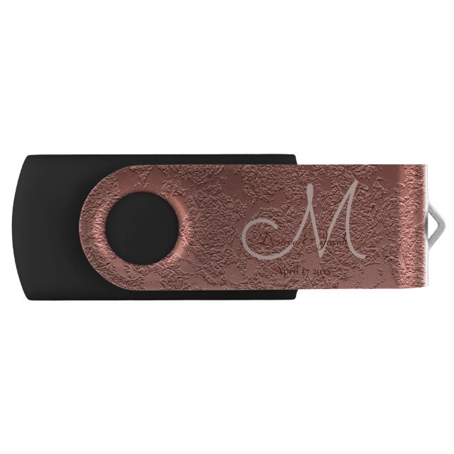 Rose Gold Elegant Wedding Reception Monogram Flash Drive (Front)